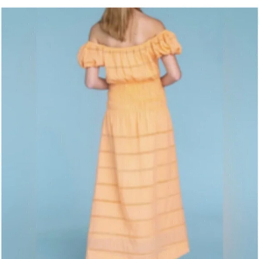 Olivia James The Label Tiered Eyelet Trim Maxi Peasant Dress NWT Size Small - Picture 2 of 10